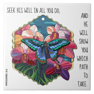Carreau Floral / Papillon, w verset Proverbes 3:6