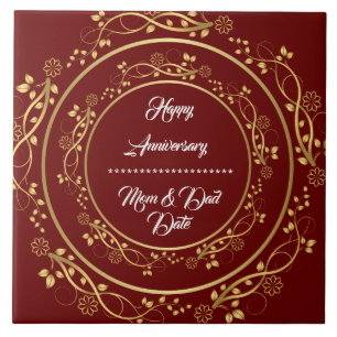 Carreau Floral Personnaliser Joyeux Or 50e Anniversaire