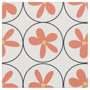 Carreau Floral Rétro Abricot - Tissu en Coton Card