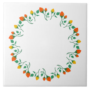 Carreau Floral round frame with yellow and red rose flower