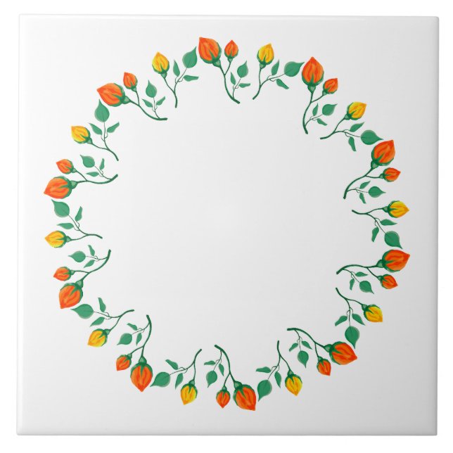 Carreau Floral round frame with yellow and red rose flower (Devant)