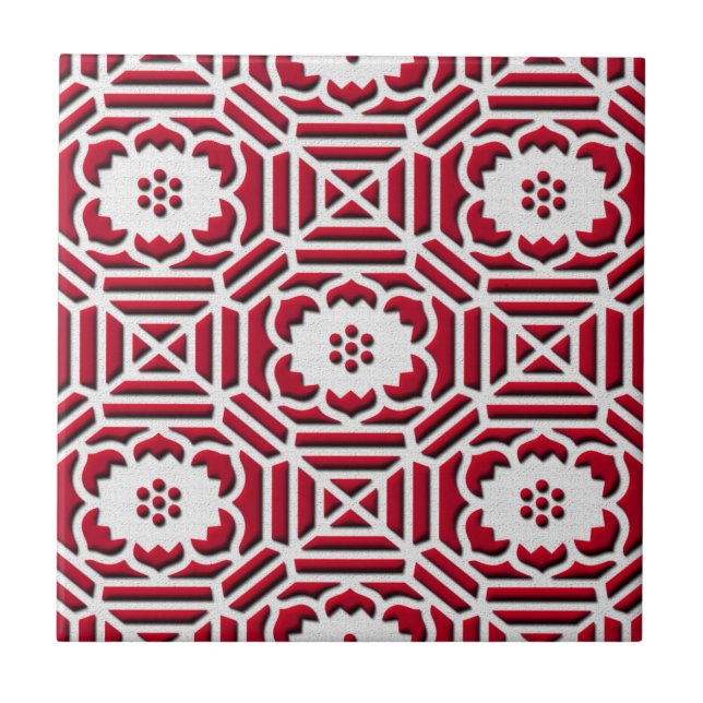 Carreau Floral Shokkoumon japonais motif rouge foncé (Devant)