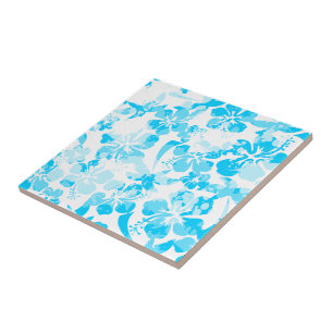 Carreau Floral tropical peint par bleu