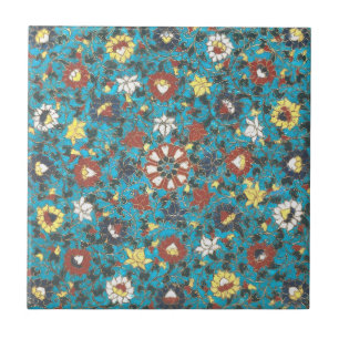 Carreau Floral Turquoise Vintage chinois affligé Fleur