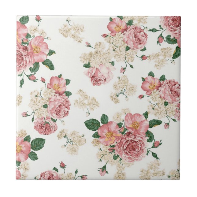 Carreau Floral vintage sur blanc (Devant)