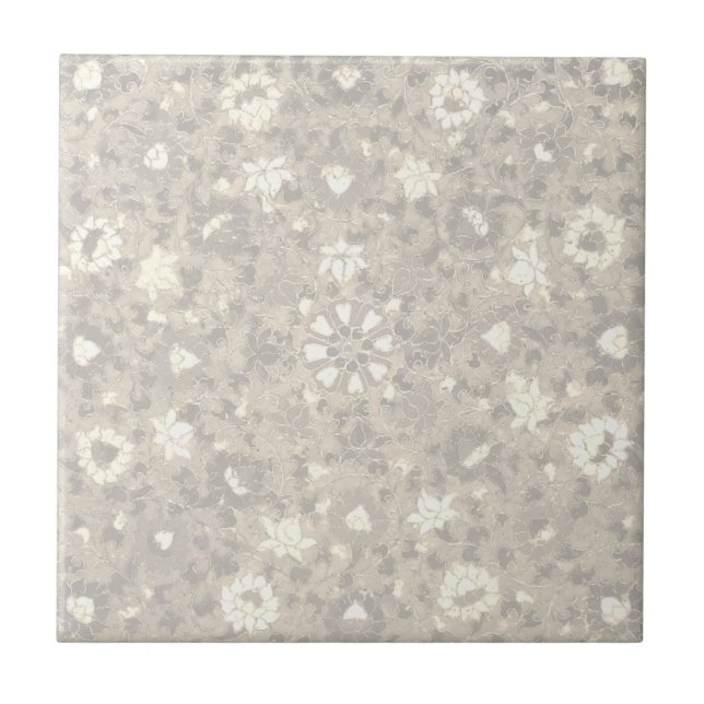 Carreau Flore beige subtile Fleur chinoise Vintage (Devant)