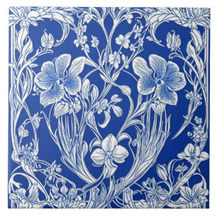 Carreau Flore bleue et blanche Art déco Art Nouveau Fleur