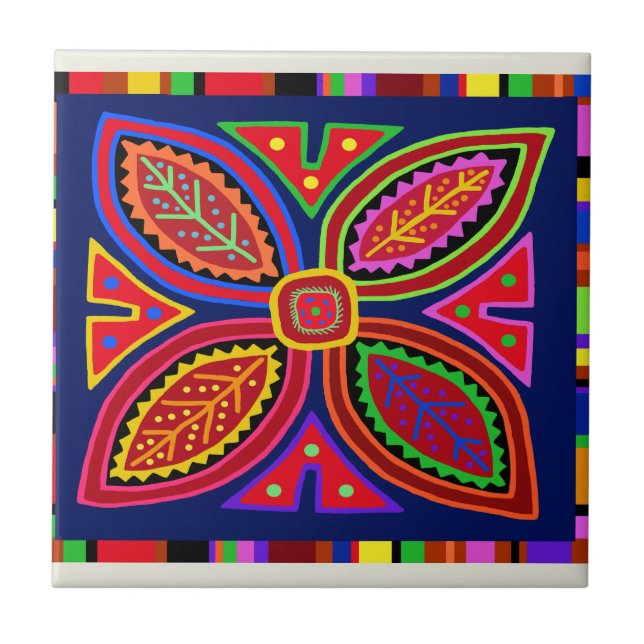 Carreau Flore de Kuna Indian Mola (Devant)