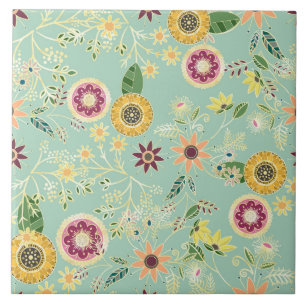 Carreau Flore folle colorée et originale Design d'or