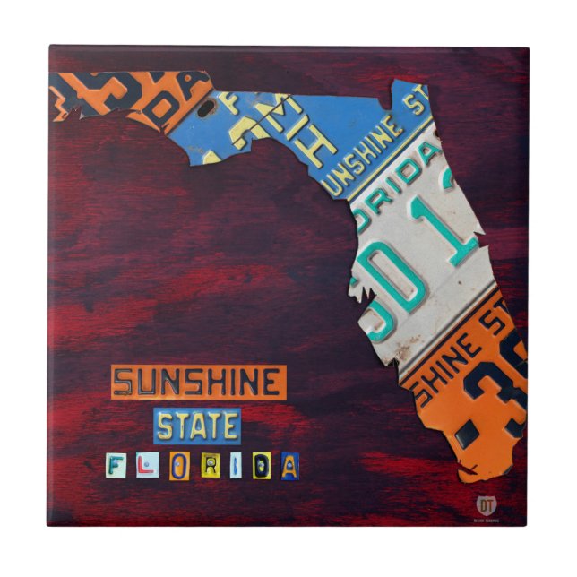 Carreau Floride License Plate Map Ceramic Tile V2 (Devant)