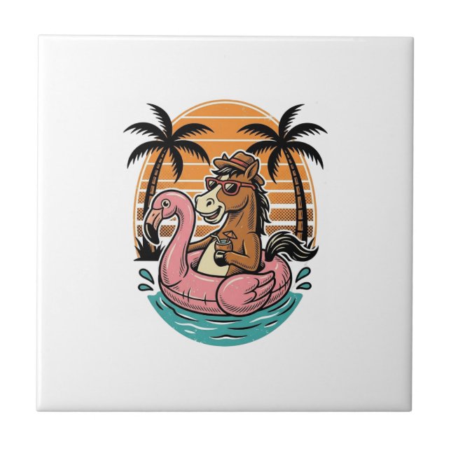 Carreau Flotteur flamant rose cheval vintage conception de (Devant)