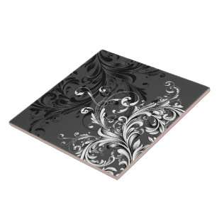 Carreau Flourish floral noir et blanc