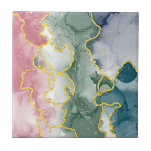 Carreau Fluide d'encre alcoolique multicolore Geode Agate