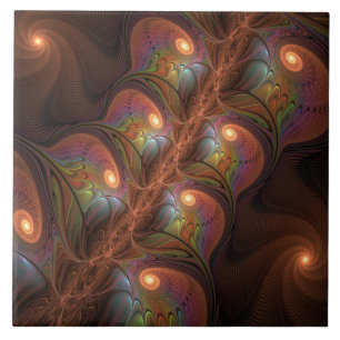 Carreau Fluorescent coloré Abstrait Trippy Brown Fractal