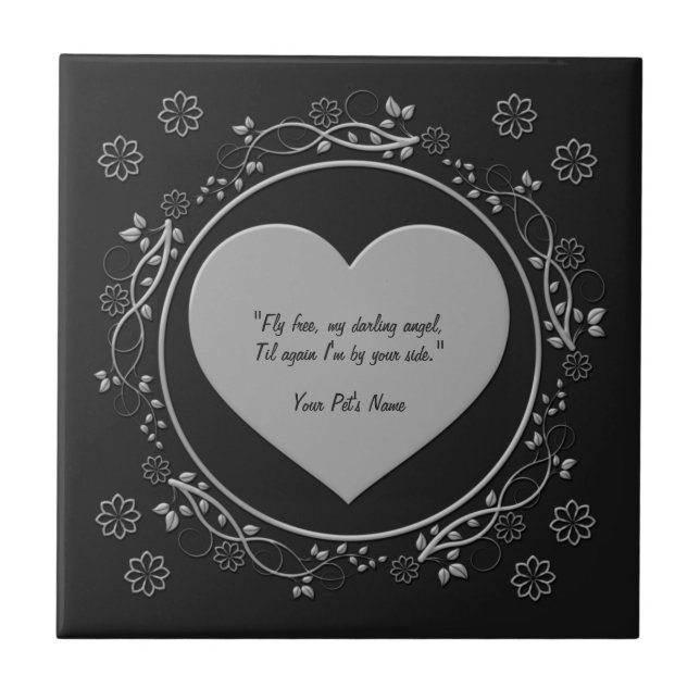 Carreau Fly Free Metallic Silver Heart Black Pet Memorial (Devant)