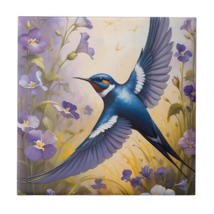 Carreau Flying Swallow Field of Violet Flowers