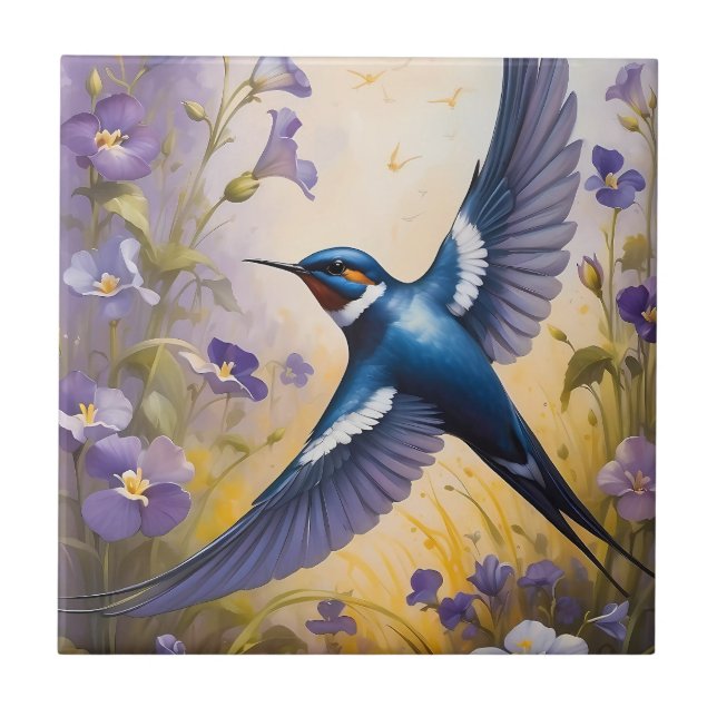 Carreau Flying Swallow Field of Violet Flowers (Devant)