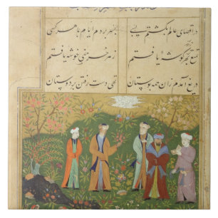 Carreau Folio 39, scène de jardin d'A, du 'Bustan de Sa'd
