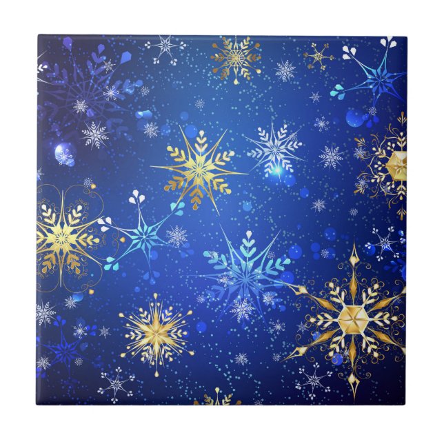 Carreau Fond bleu de Noël avec flocons d'or (Devant)