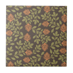 Carreau Fond brun foncé avec motifs floraux vibrants