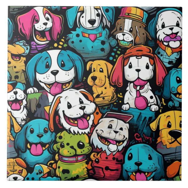 Carreau Fond de chiens de couleur (Devant)