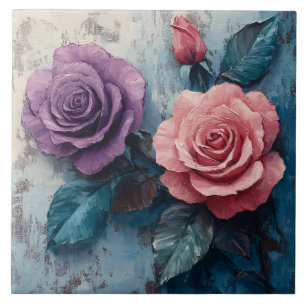Carreau Fond en détresse de roses roses et violettes