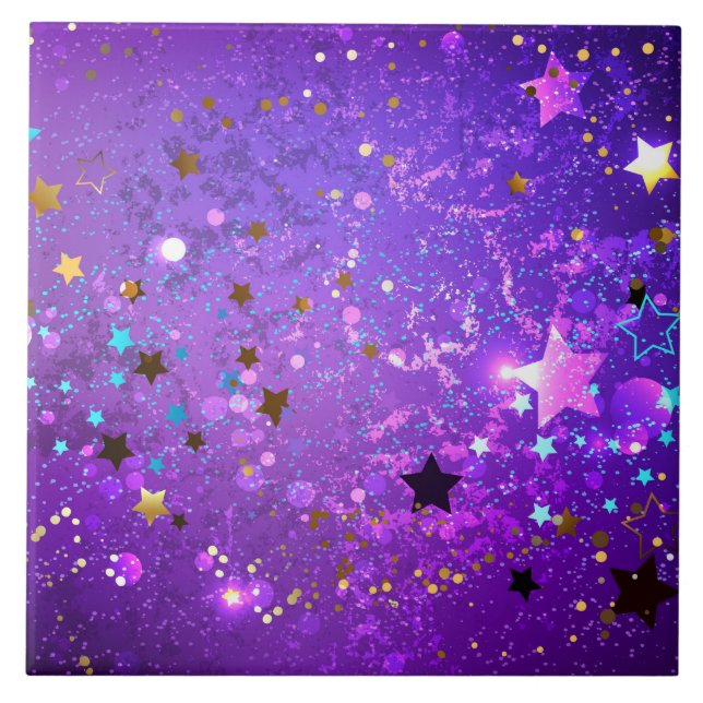 Carreau Fond en feuille de papier violet avec des étoiles (Devant)