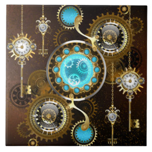 Carreau Fond rouillé Steampunk avec verres turquoise