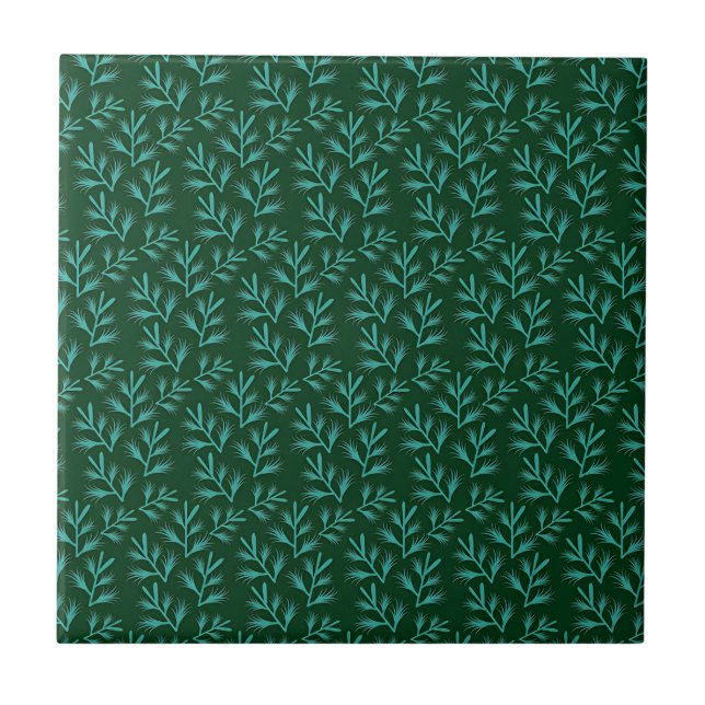 Carreau Fond vert foncé avec feuilles botaniques sarcelle (Devant)