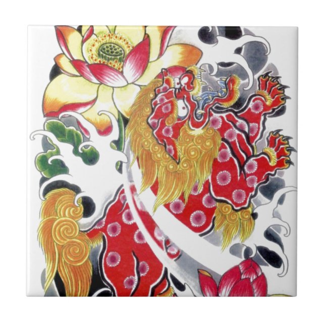 Carreau Foot Dog & Lotus Tattoo Design (Devant)