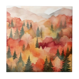 Carreau Forêt d'automne à l'aquarelle impressionniste doré