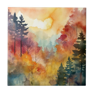 Carreau Forêt d'automne Aquarelle Lumière