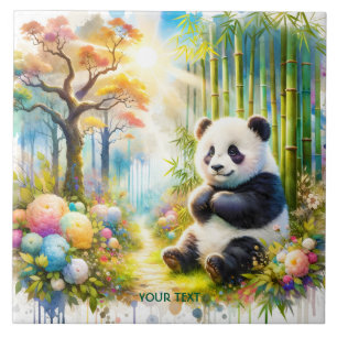 Carreau Forêt de bambou de Panda mignonne Imaginaire