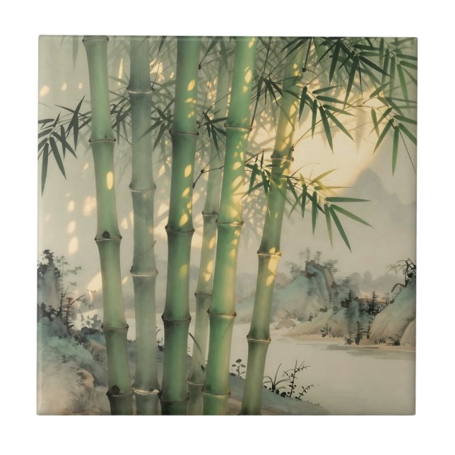 Carreau Forêt de bambou vert encre chinoise (Devant)