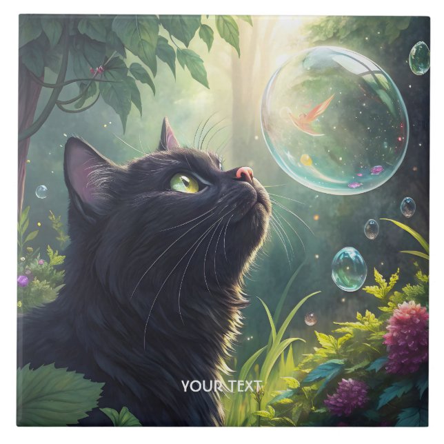 Carreau Forêt de chats noirs Fantasy Mignons (Devant)