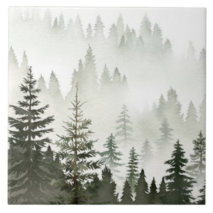 Carreau Forêt de verdure brumeuse à l'aquarelle