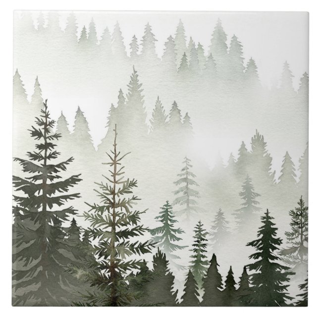 Carreau Forêt de verdure brumeuse à l'aquarelle (Devant)