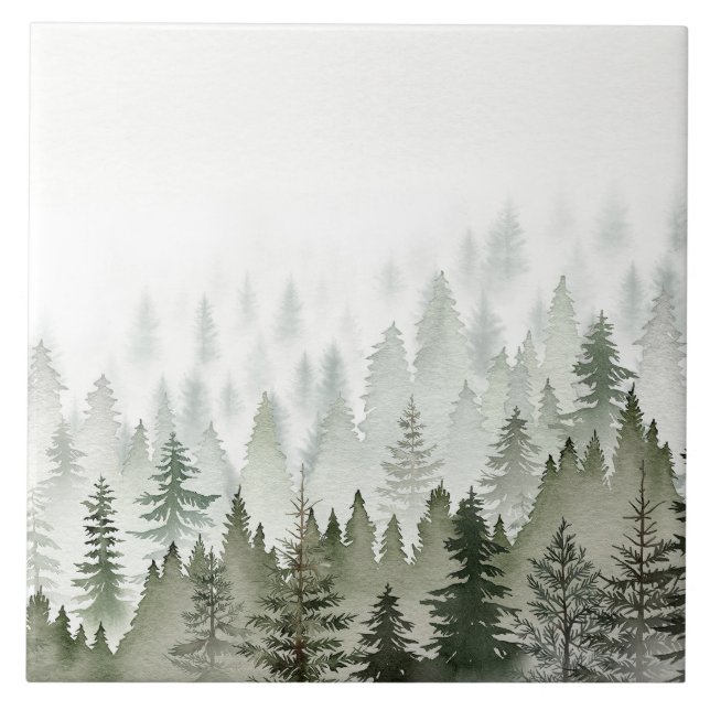 Carreau Forêt de verdure brumeuse à l'aquarelle (Devant)