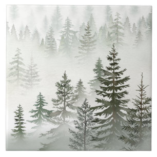 Carreau Forêt de verdure brumeuse aquarelle