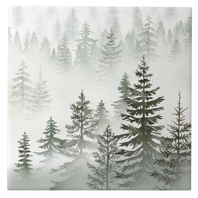 Carreau Forêt de verdure brumeuse aquarelle (Devant)