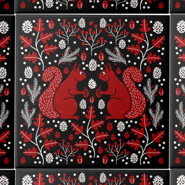 Carreau Forêt d'écureuils (Squirrel in the Forest pattern ceramic tile)