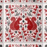 Carreau Forêt d'écureuils<br><div class="desc">Motif de forêt d'écureuils rouges avec des cônes de pins, branches de pins, glands, feuilles de chêne et baies. Idéal pour une maison de lac ou un décor de chambre saisonnier. Art original de Nic Squirrell.</div>