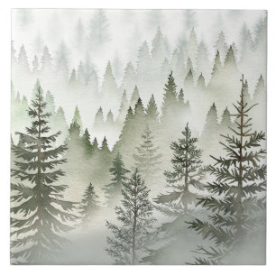 Carreau Forêt d'Évèrgreen Misty Aquarelle