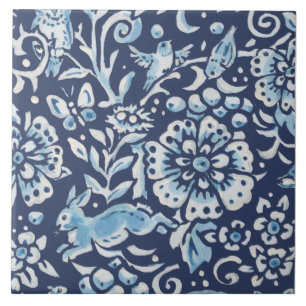 Carreau Forêt Imaginaire Bleu Forêt Mural Bois Rabbit in