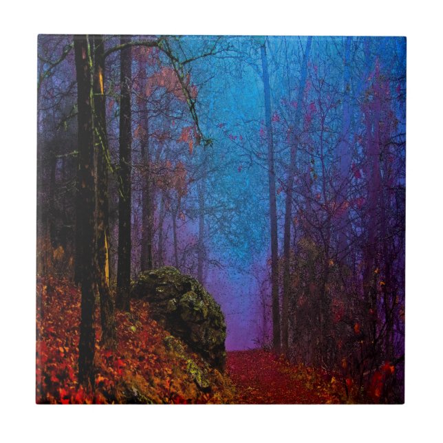 Carreau Forêt peinte d'automne brume violette (Devant)