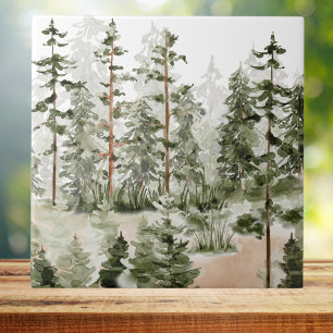 Carreau Forêt verte rustique aquarelle