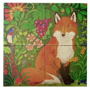 Carreau Forêt vive / Oiseau renard / Raisins de fleurs Ar
