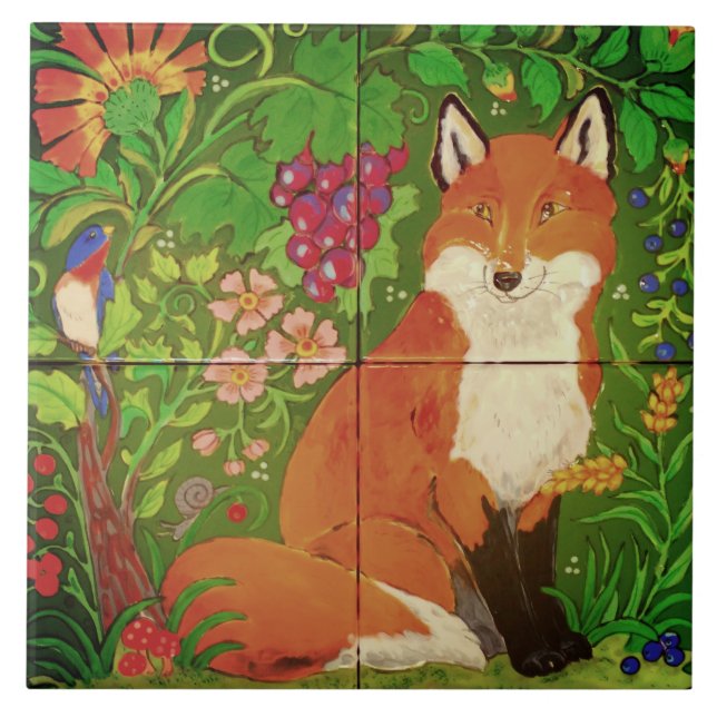 Carreau Forêt vive / Oiseau renard / Raisins de fleurs Art (Devant)