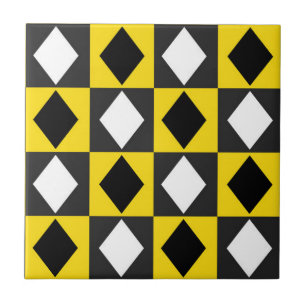 Carreau Forme de diamant jaune noir blanc Rhombus