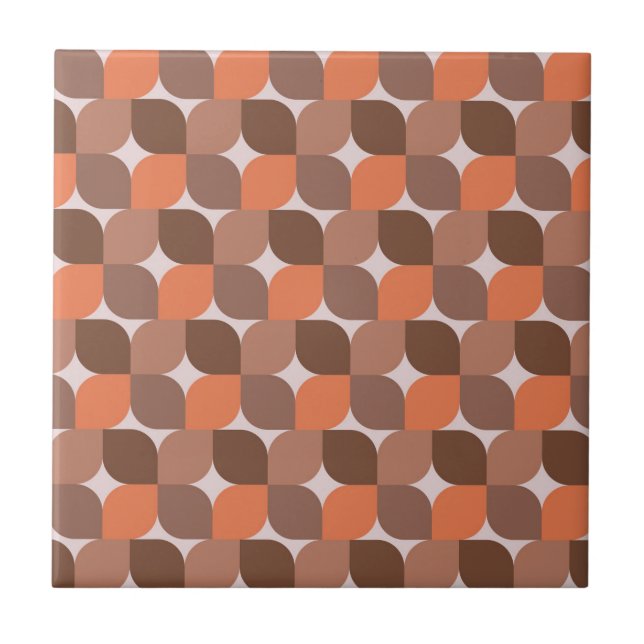 Carreau Formes Abstraites de Style Mid Century en Orange e (Devant)